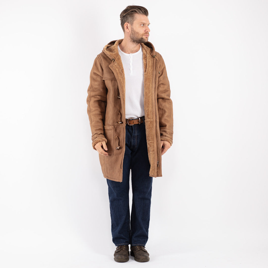 Vintage 90's Men Sheepskin Coat in Beige