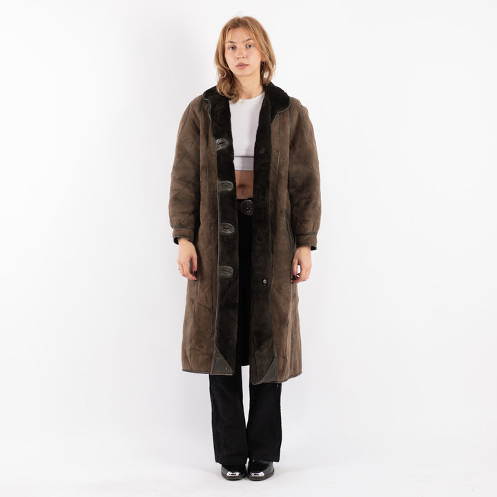 Vintage 80's Women Sheepskin Coat in Brown