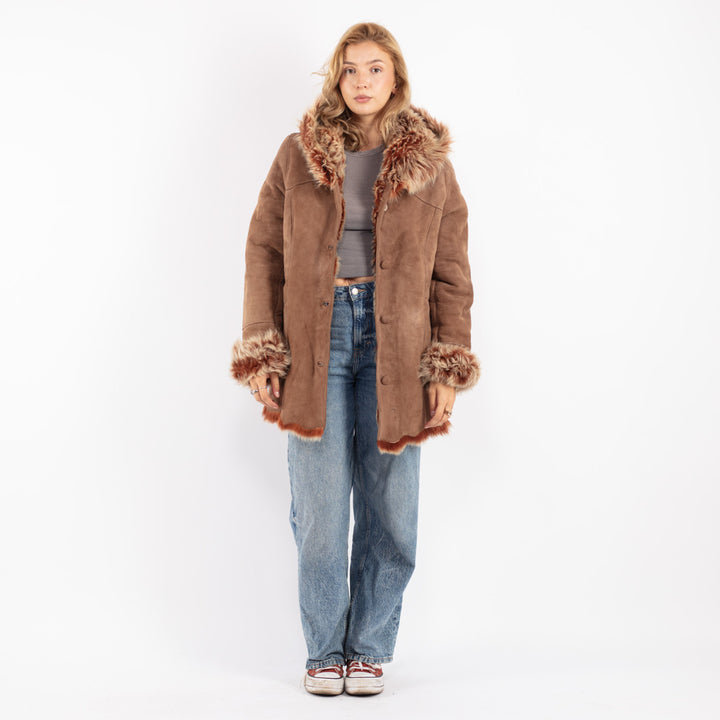 Vintage 90's Women Sheepskin Coat in Brown