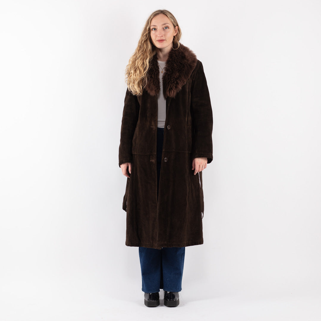 Vintage 70's Women Suede Sherpa Coat in Brown