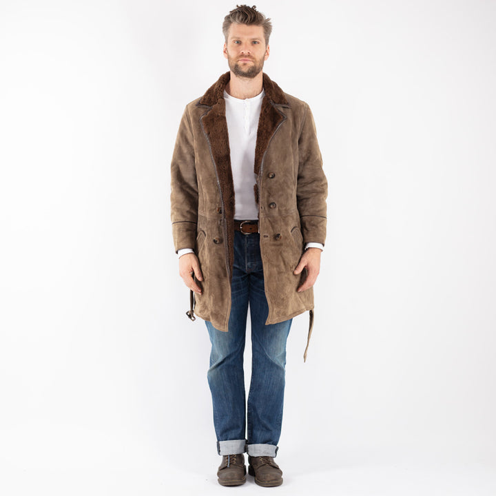 Vintage 70's Men Sheepskin Coat in Beige