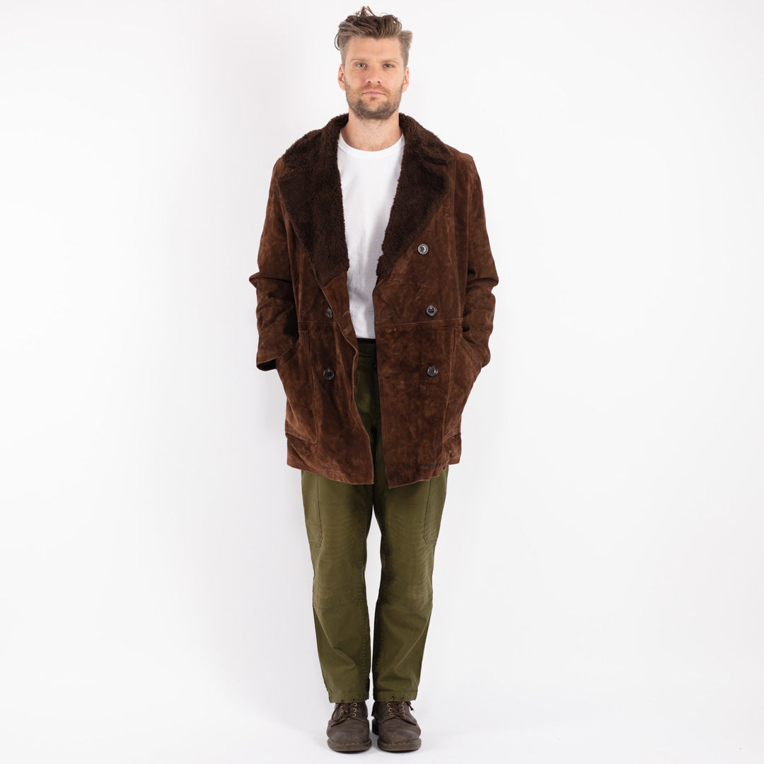 Vintage 70's Men Suede Sherpa Coat in Brown