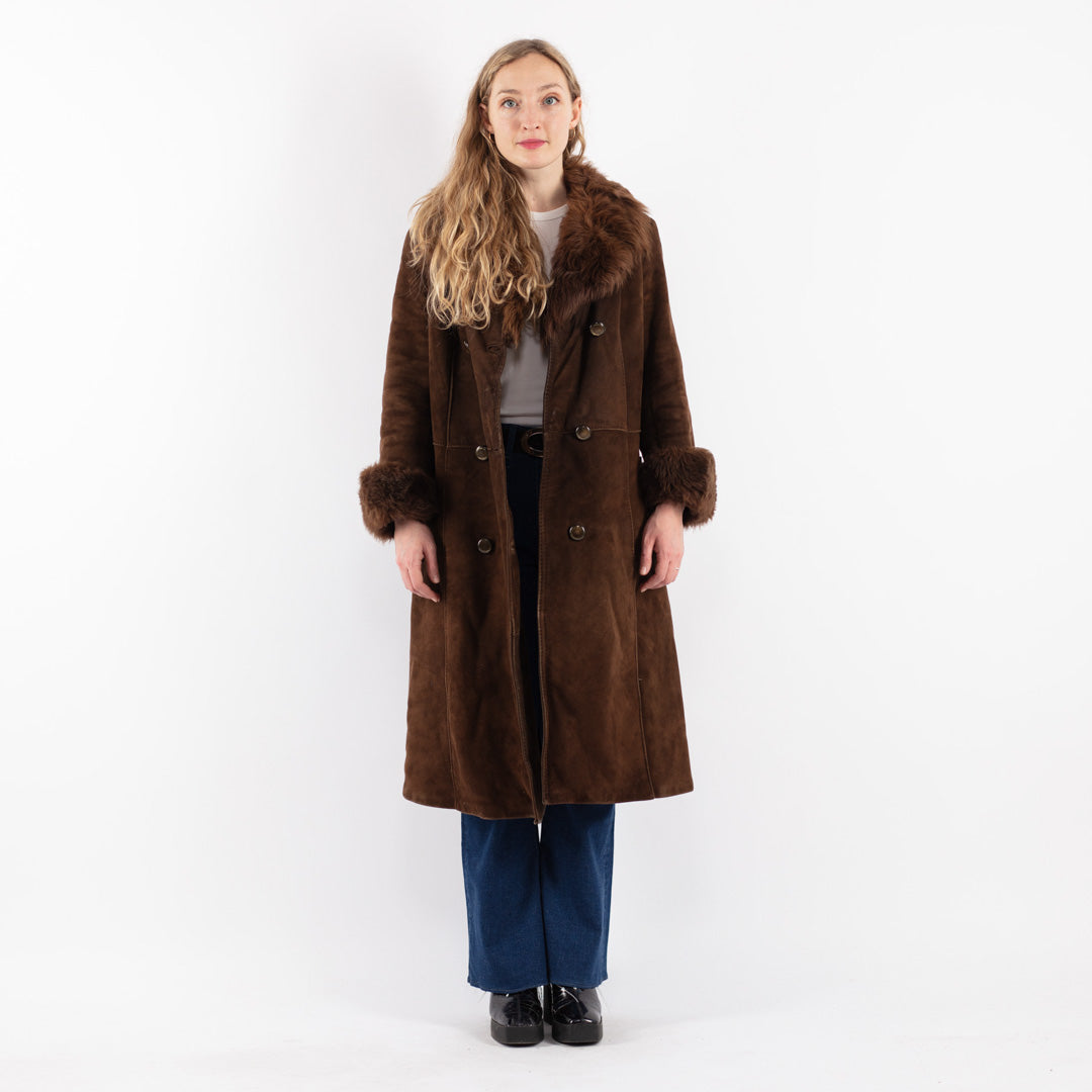 Vintage 70's Women Sheepskin Shearling Coat in Brown
