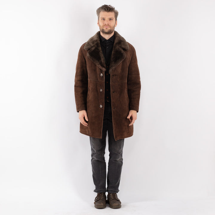 Vintage 70's Men Sheepskin Coat in Brown