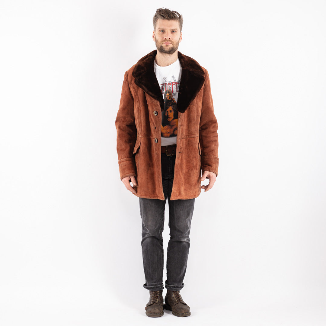 Vintage 70's Men Sheepskin Coat in Brown