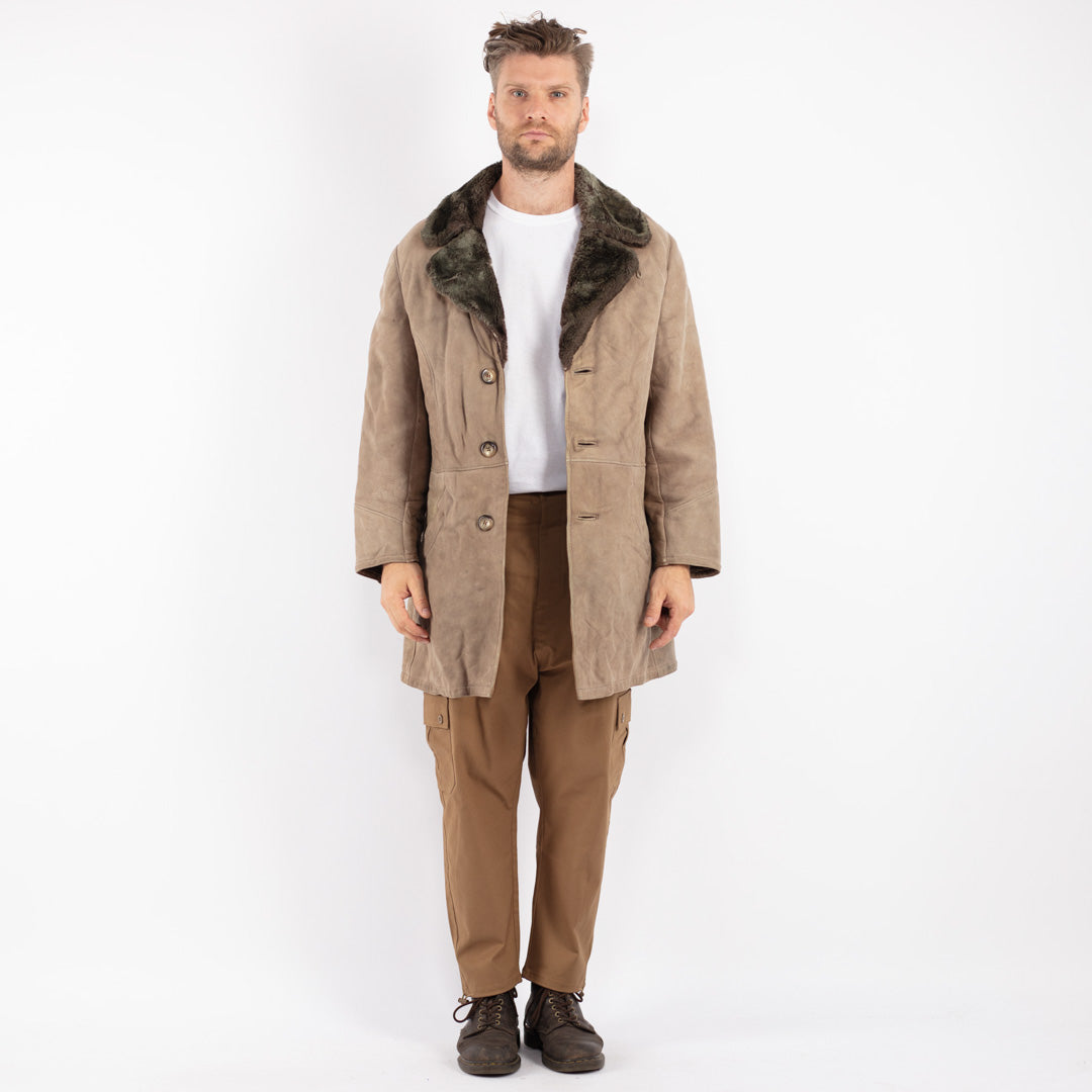 Vintage Men Sheepskin Coat in Beige