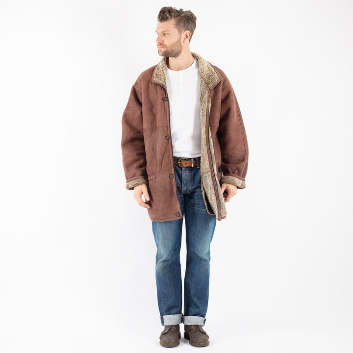 Vintage 80's Men Sheepskin Coat in Brown