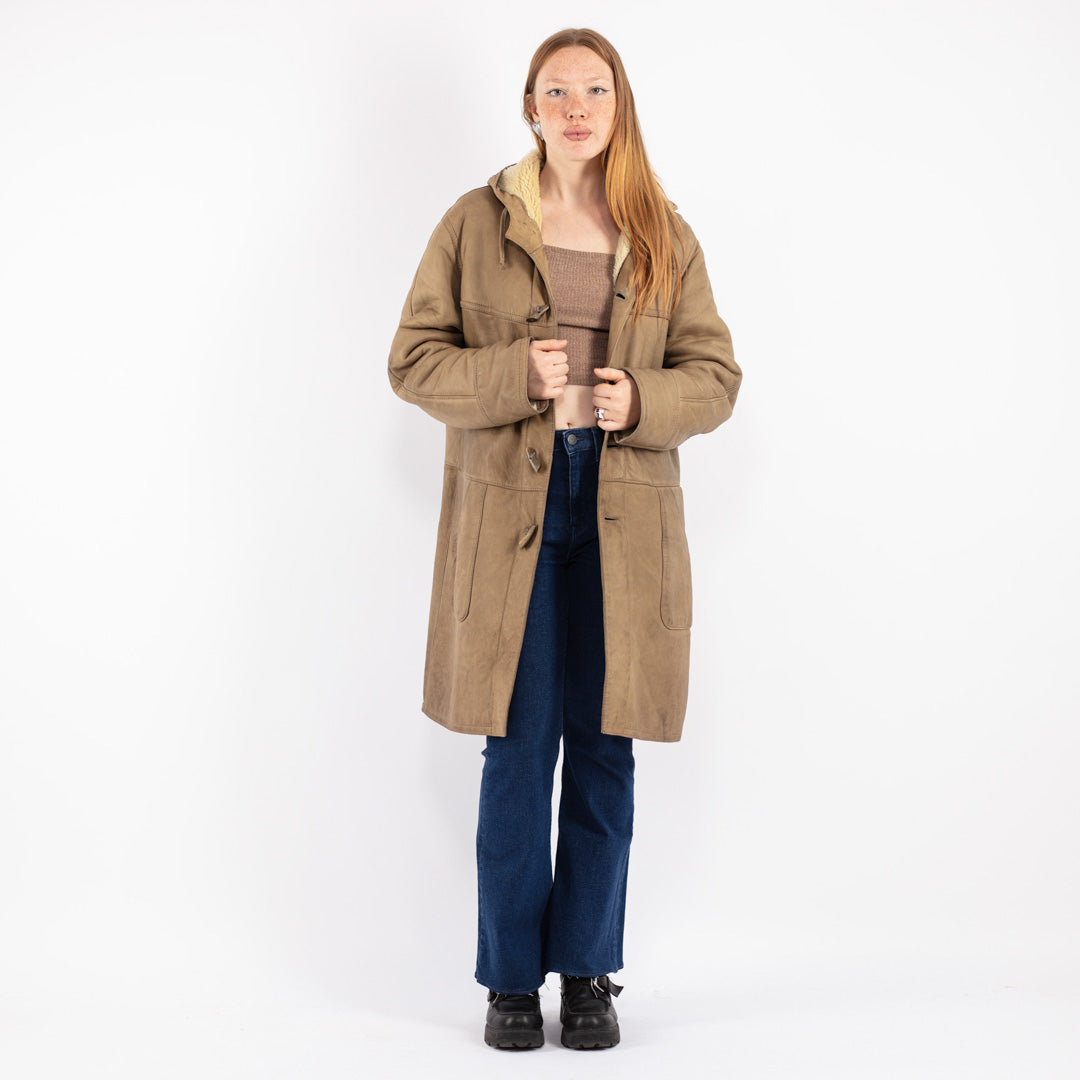 Vintage 80's Women Sheepskin Coat in Beige