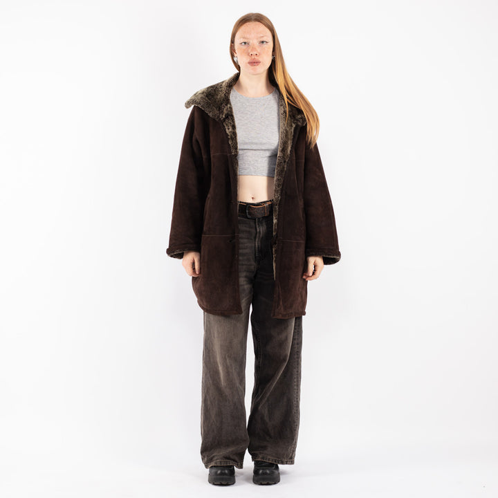 Vintage 80's Women Sheepskin Coat in Brown