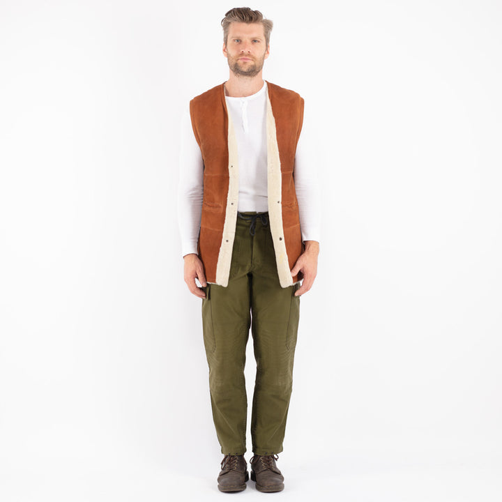 Vintage 80's Men Sheepskin Vest in Brown