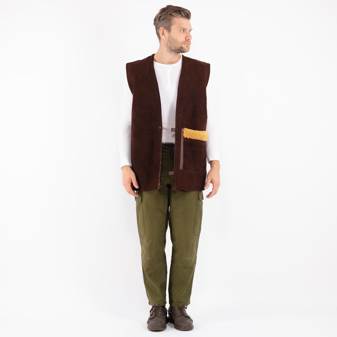 Vintage 70's Men Sheepskin Vest in Brown