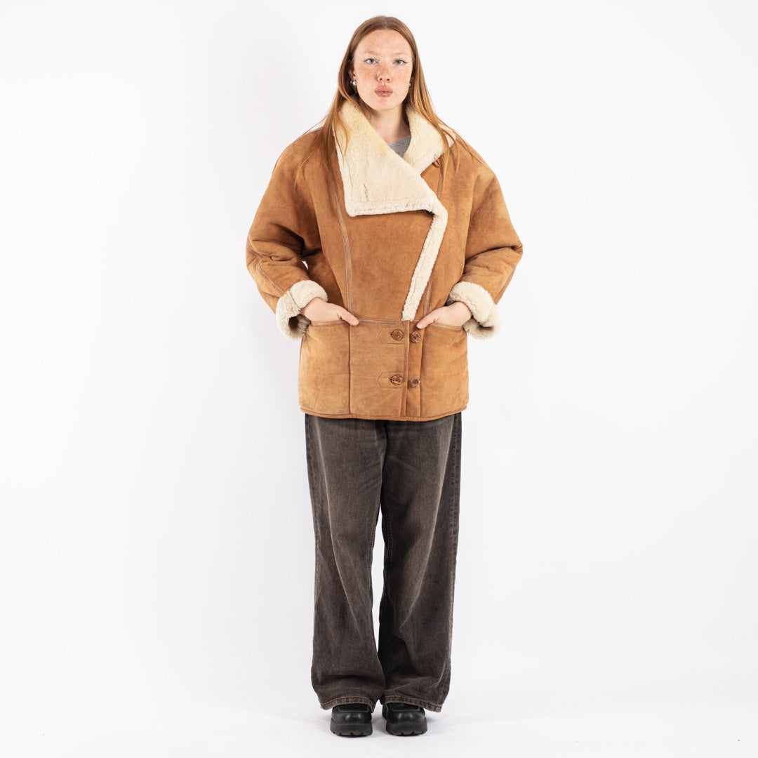 Vintage 80's Women Shearling Coat in Brown