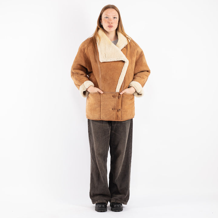 Vintage 80's Women Shearling Coat in Brown