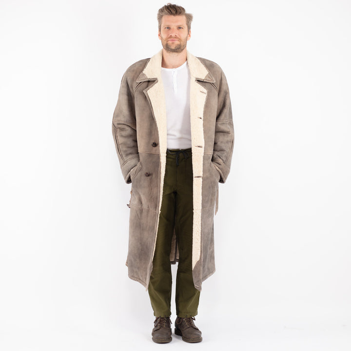 Vintage 70's Men Sheepskin Shearling Coat in Gray