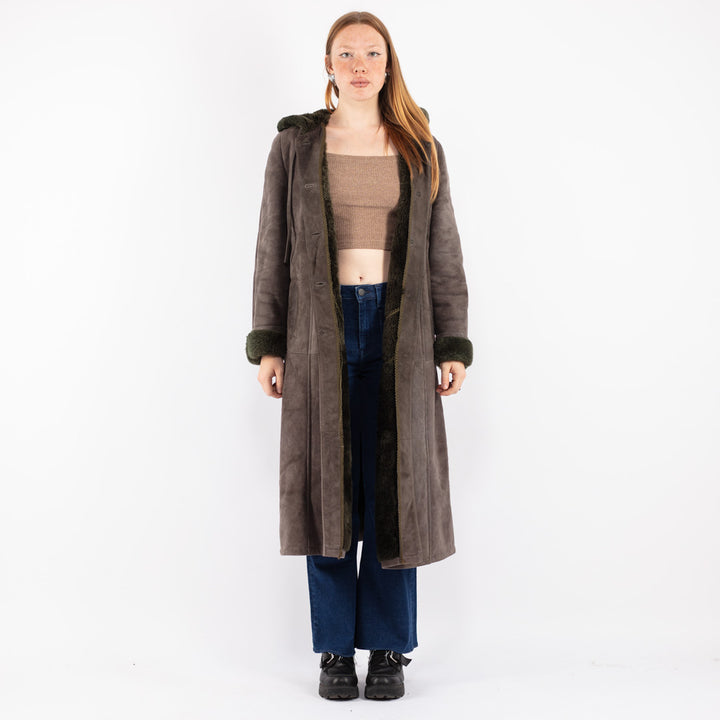 Vintage 70's Women Sheepskin Coat in Gray