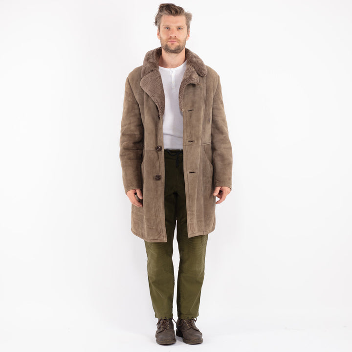 Vintage 70's Men Sheepskin Coat in Beige