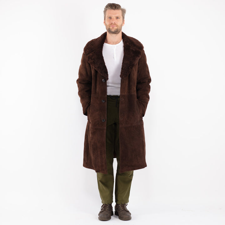 Vintage 70's Men Sheepskin Shearling Coat in Brown