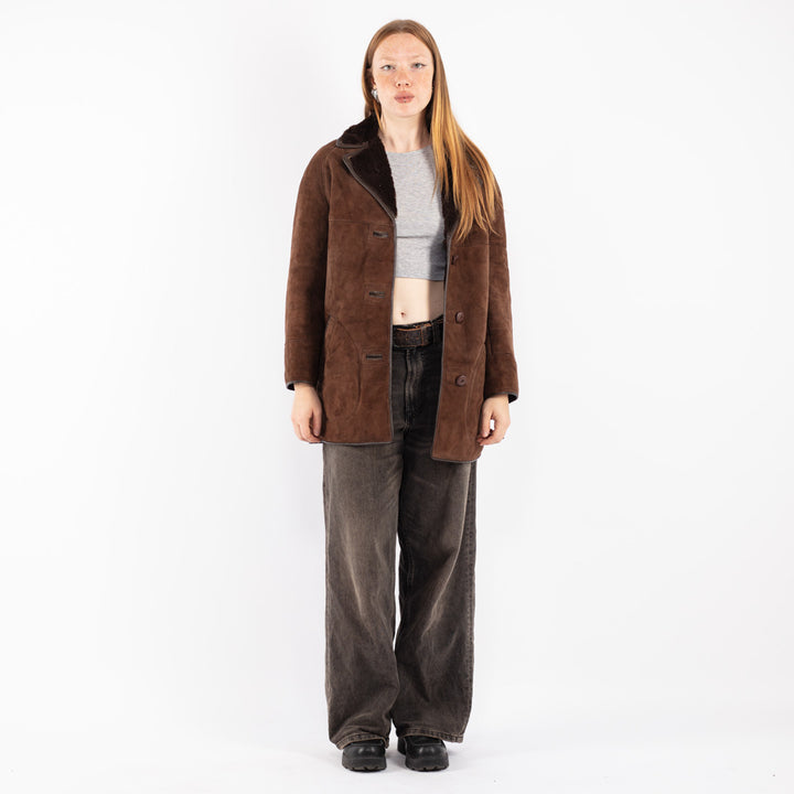 Vintage 70's Women Sheepskin Coat in Brown