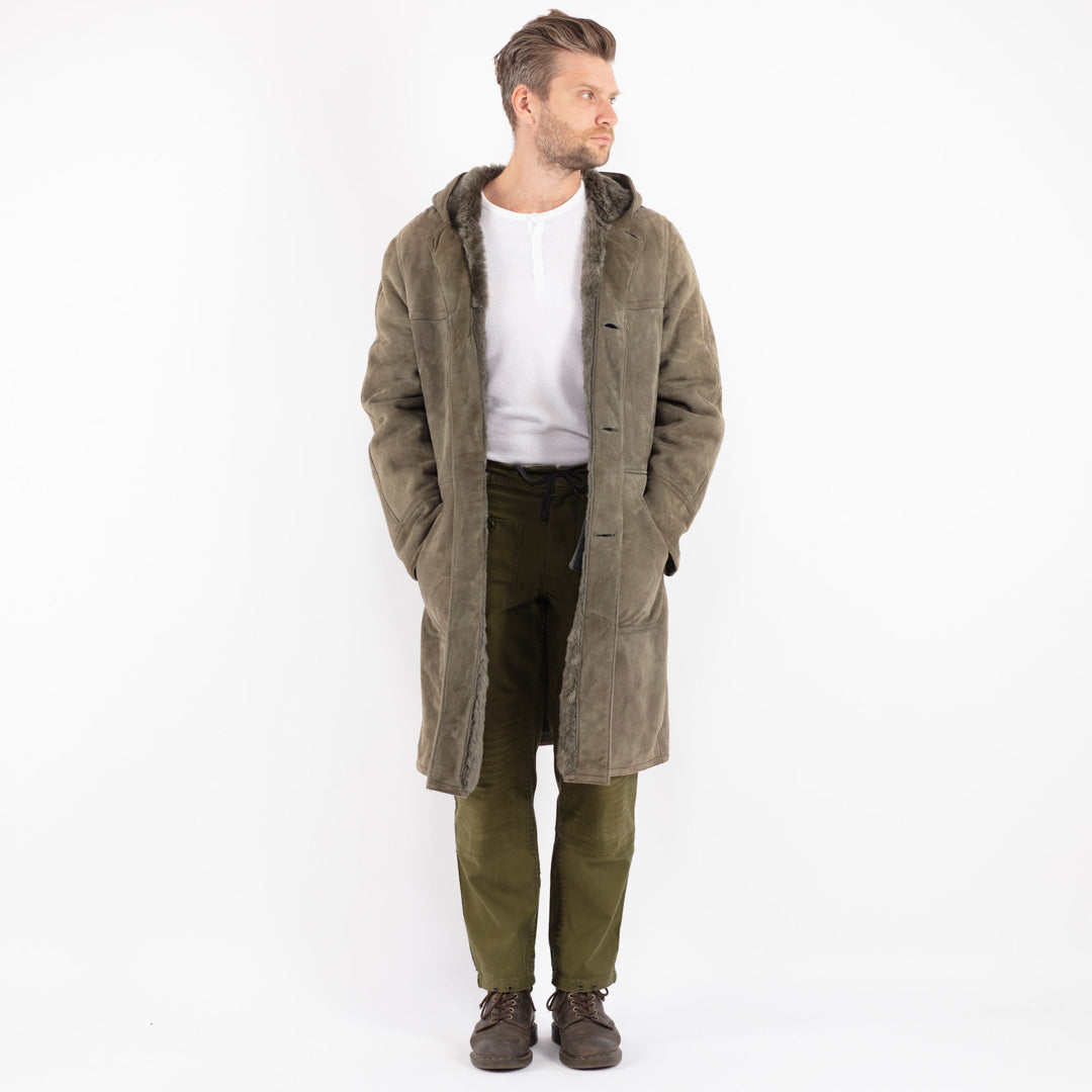 Vintage 70's Men Sheepskin Coat in Green