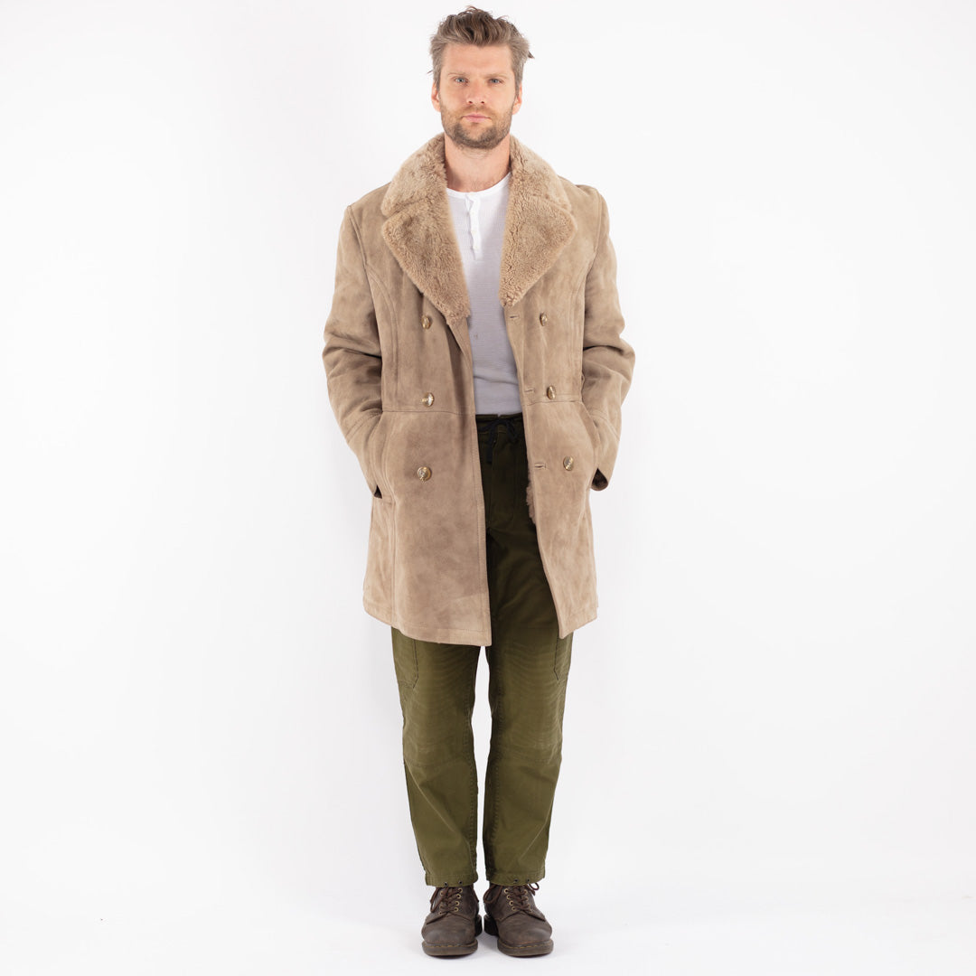 Vintage 70's Men Sheepskin Coat in Beige