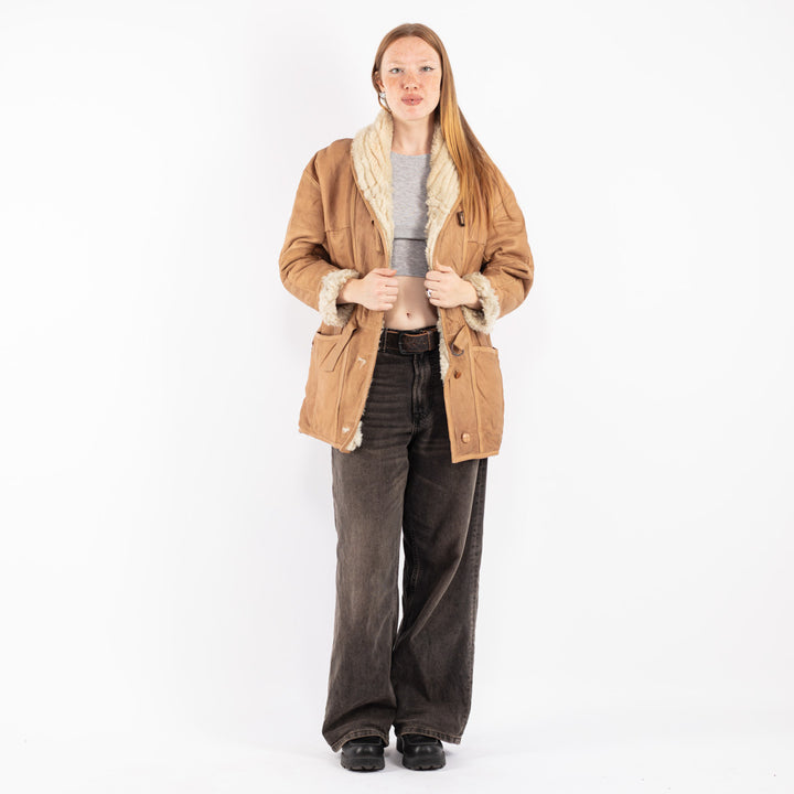 Vintage 80's Women Sheepskin Coat in Beige