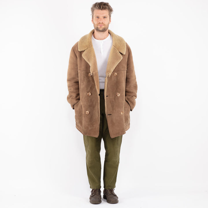 Vintage 70's Men Sheepskin Coat in Beige