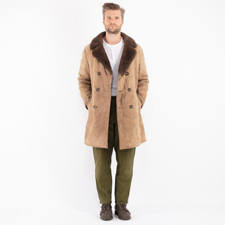 Vintage 70's Men Sheepskin Coat in Beige