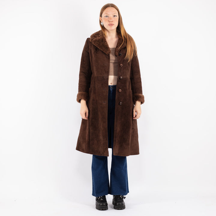 Vintage 70's Women Sheepskin Coat in Brown