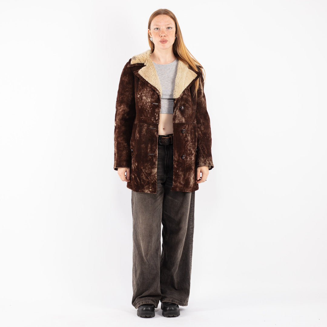 Vintage 70's Women Sheepskin Shearling Coat in Brown