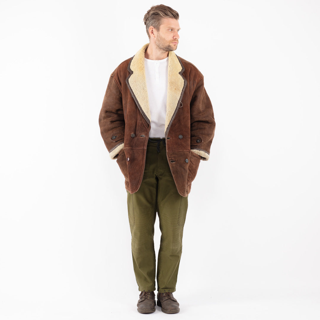 Vintage 80's Men Sheepskin Coat in Brown