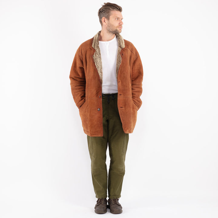 Vintage 80's Men Sheepskin Coat in Brown