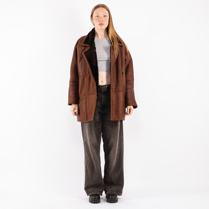 Vintage 80's Women Sheepskin Coat in Brown