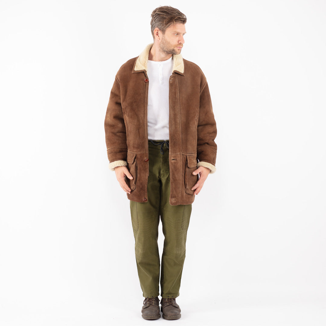 Vintage 80's Men Sheepskin Coat in Brown