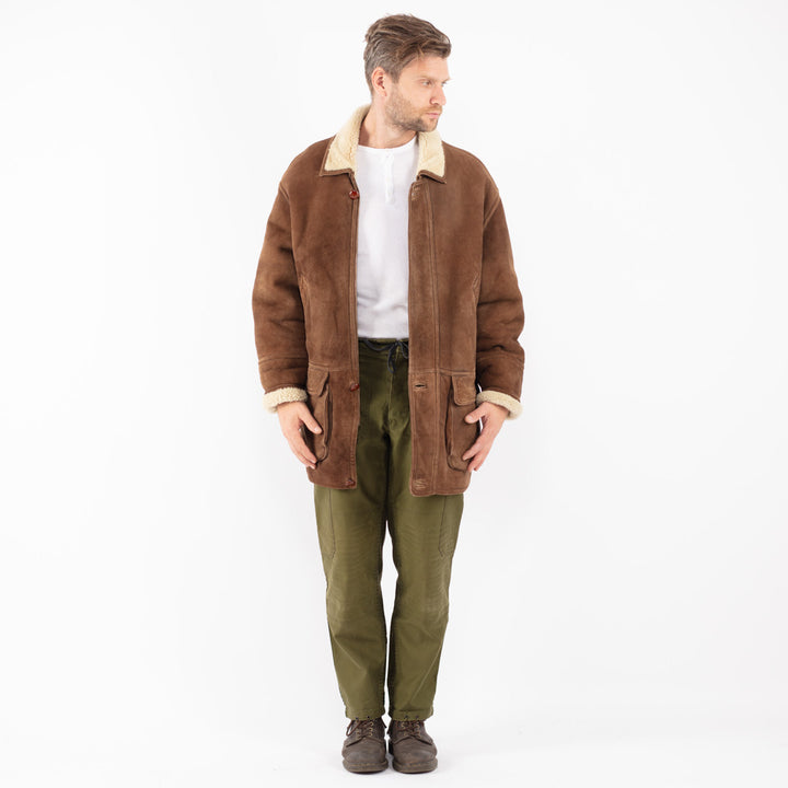 Vintage 80's Men Sheepskin Coat in Brown