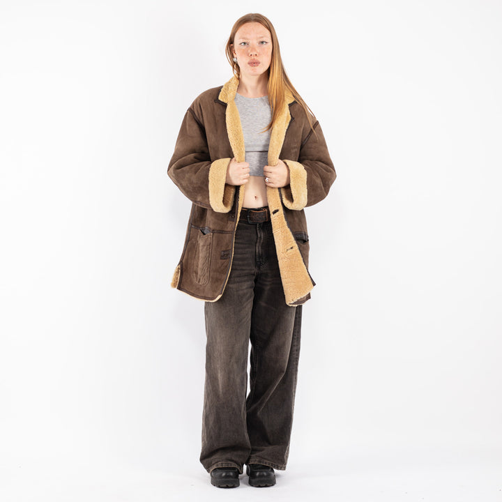 Vintage 80's Women Shearling Coat in Brown