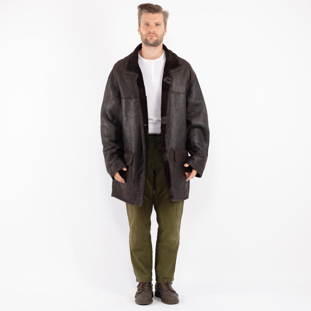 Vintage 90's Men Sheepskin Coat in Brown