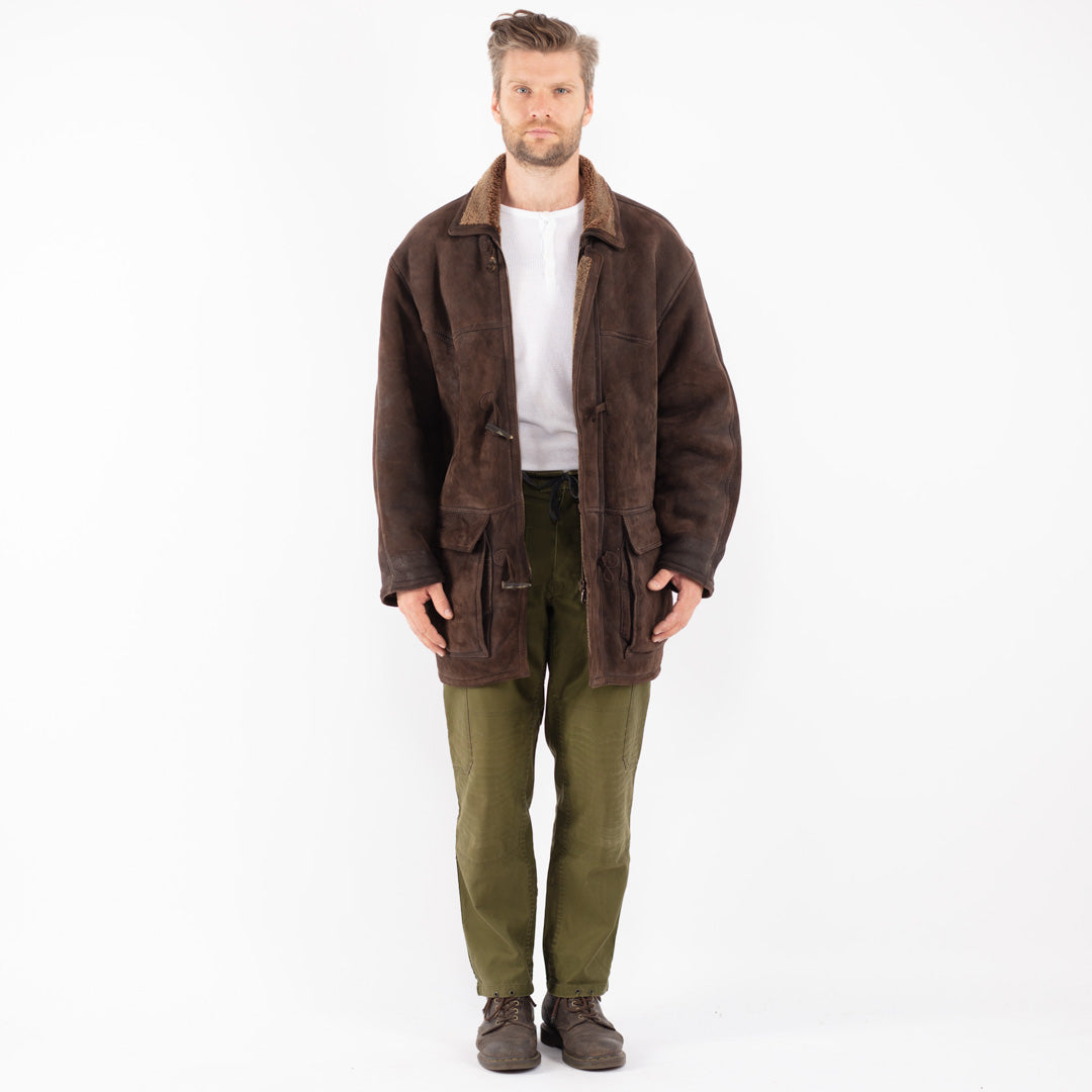 Vintage 90's Men Sheepskin Coat in Brown