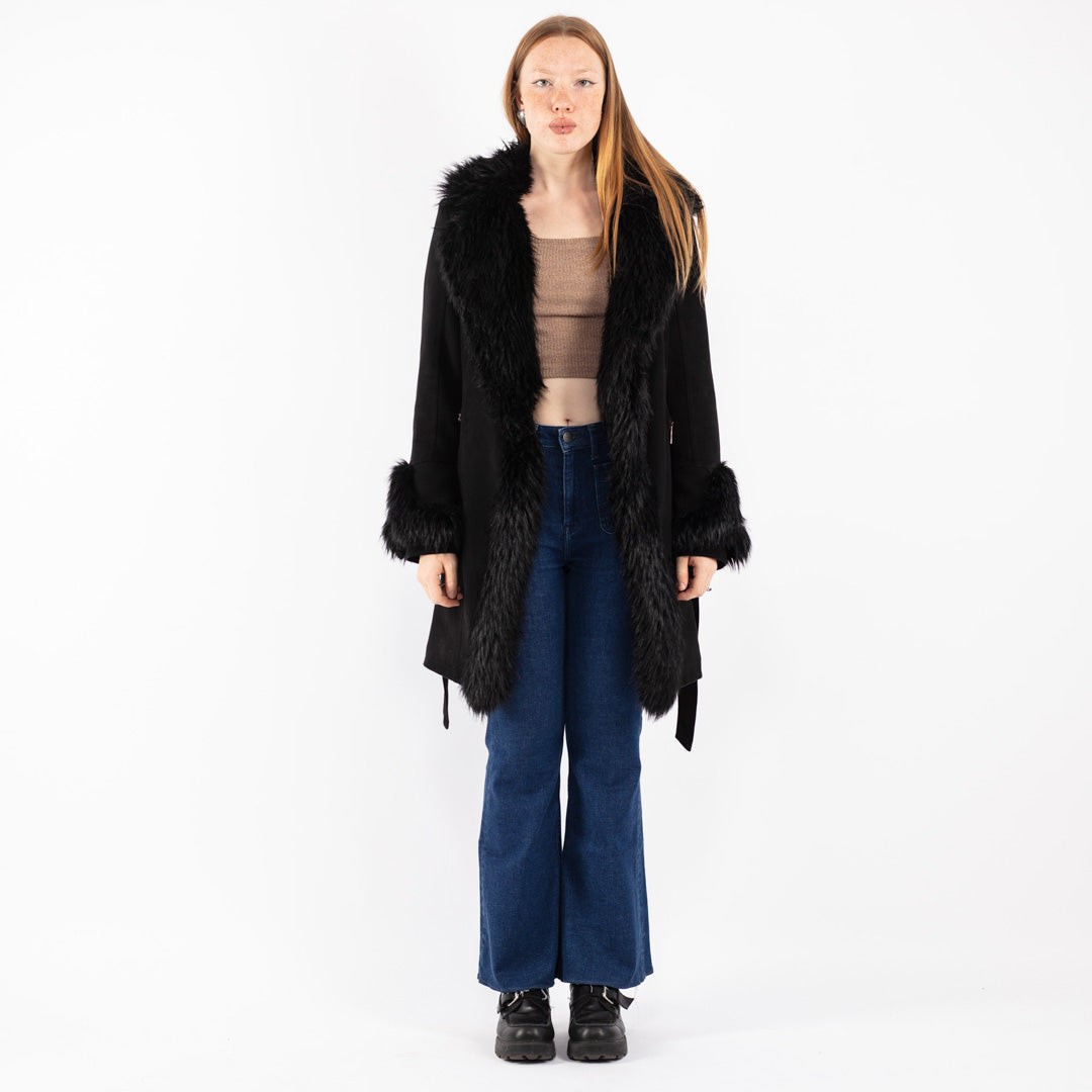 Vintage 00's Women Faux Sheepskin Coat in Black