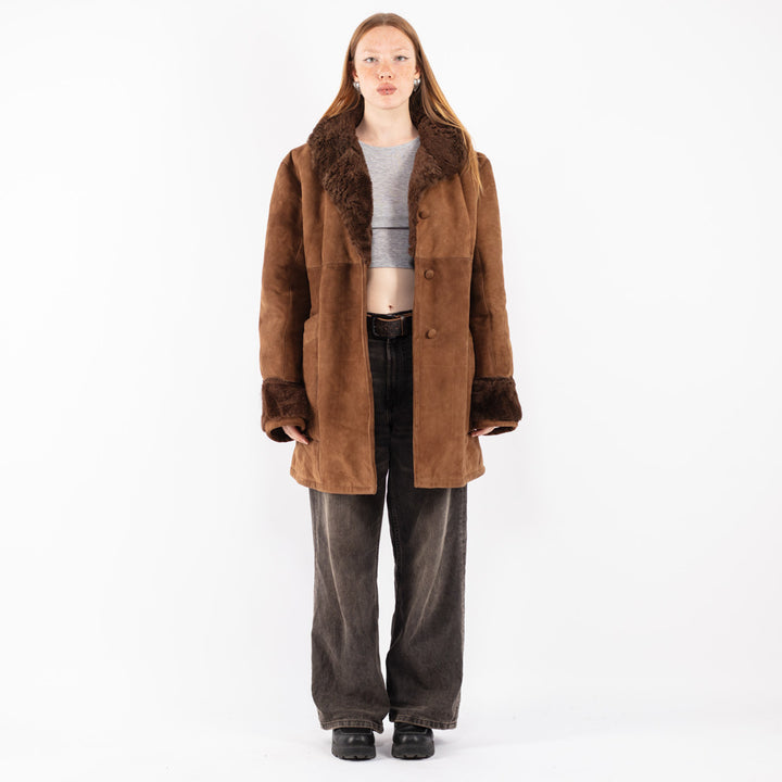 Vintage 70's Women Sheepskin Coat in Brown