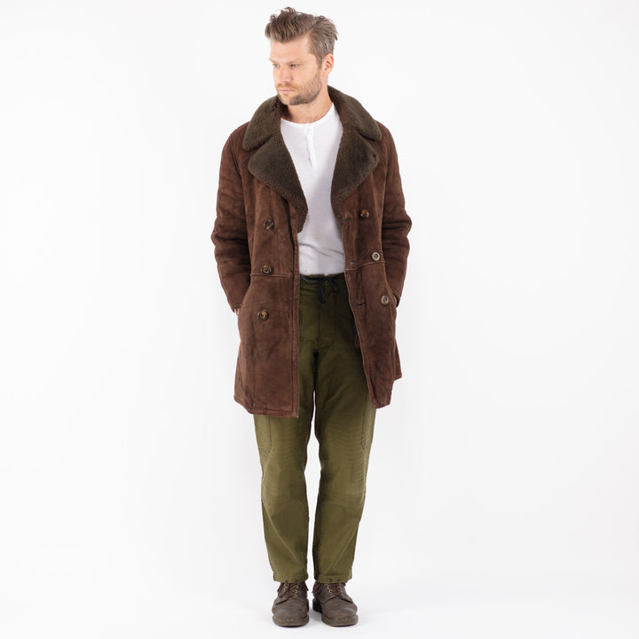 Vintage 70's Men Sheepskin Coat in Brown