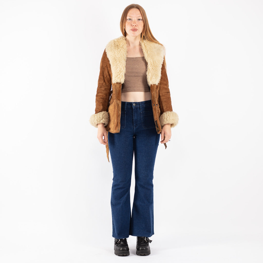 Vintage 70's Women Suede Sherpa Jacket in Brown