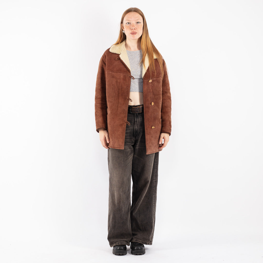 Vintage 70's Women Sheepskin Coat in Brown