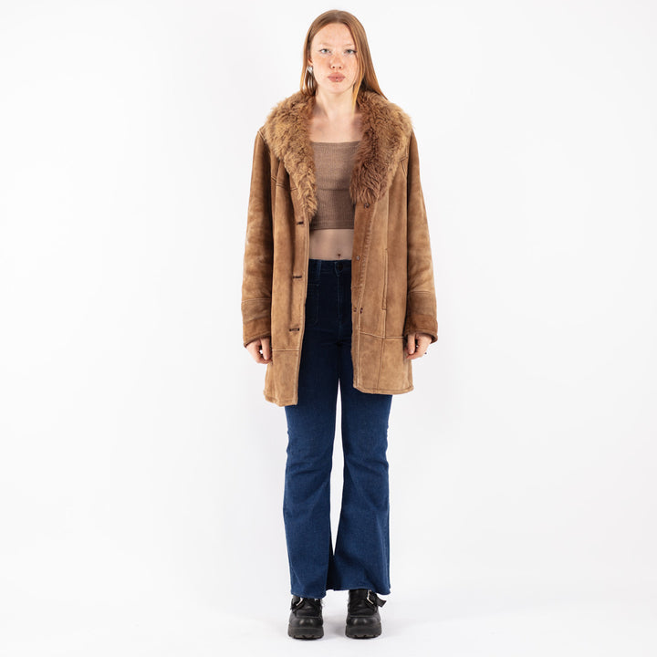 Vintage 70's Women Sheepskin Coat in Beige