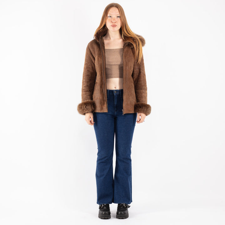 Vintage 90's Women Sheepskin Jacket in Brown