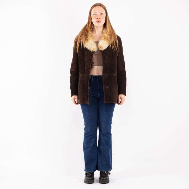 Vintage 70's Women Sheepskin Coat in Brown