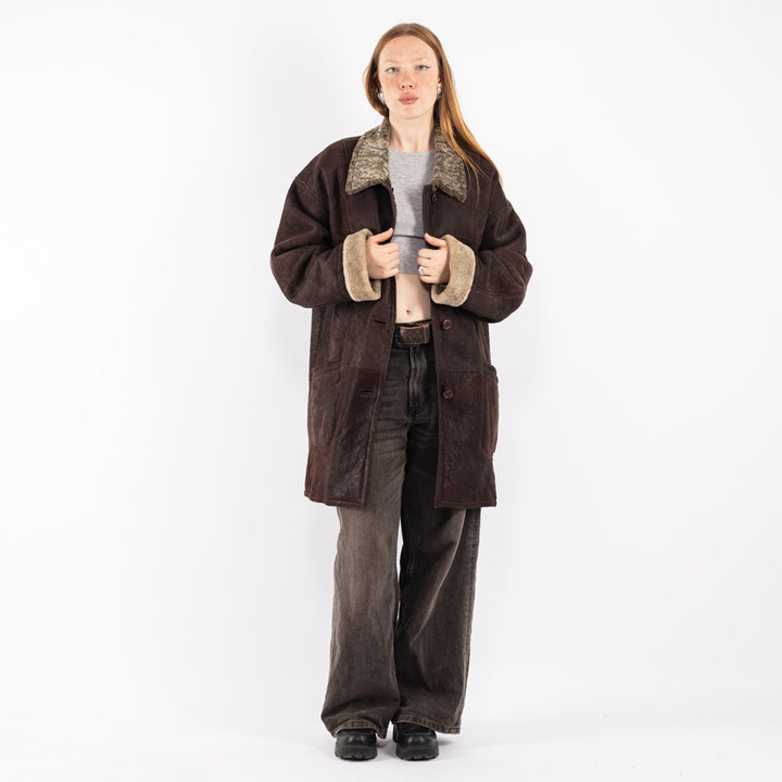 Vintage 80's Women Sheepskin Coat in Brown