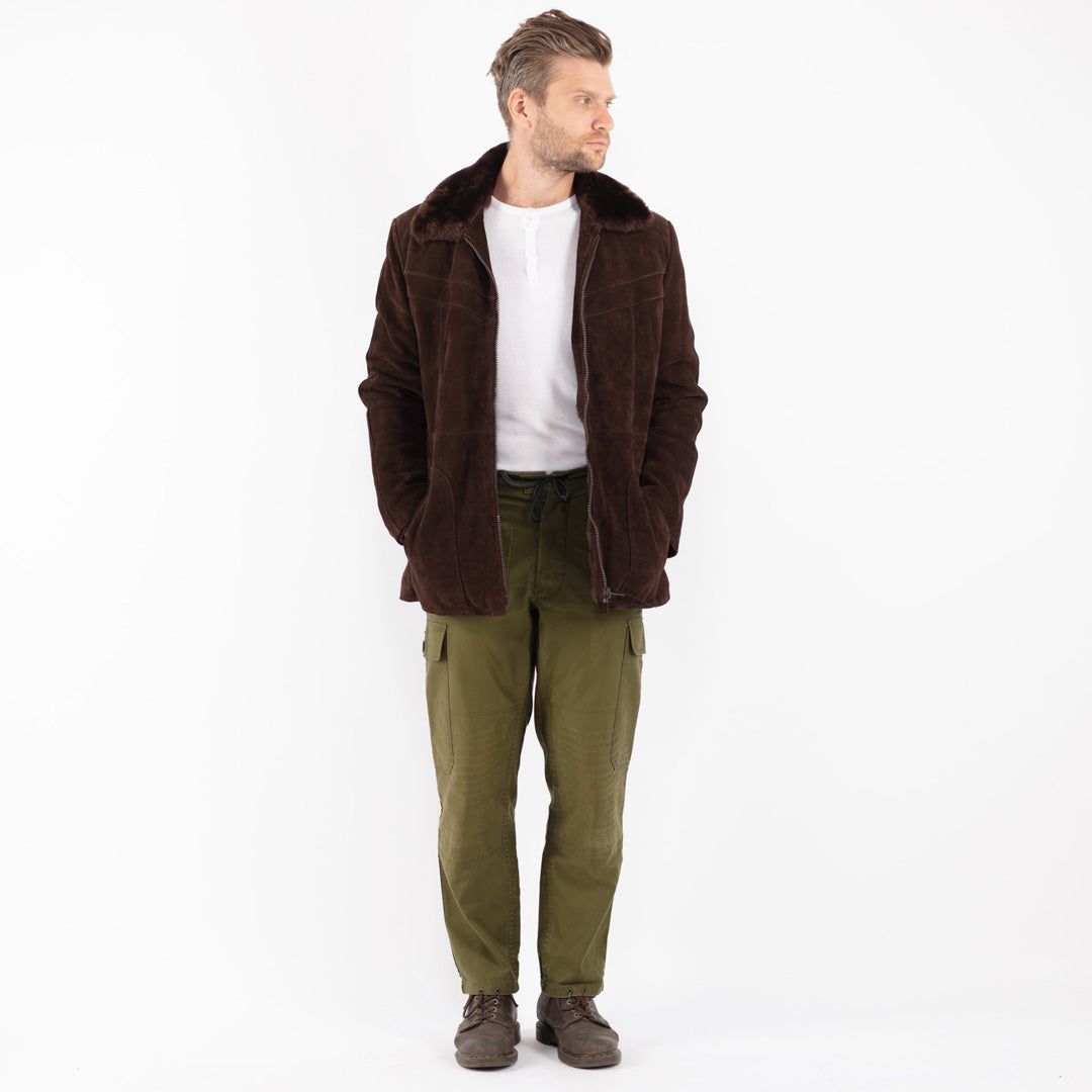 Vintage 70's Men Suede Sherpa Coat in Brown