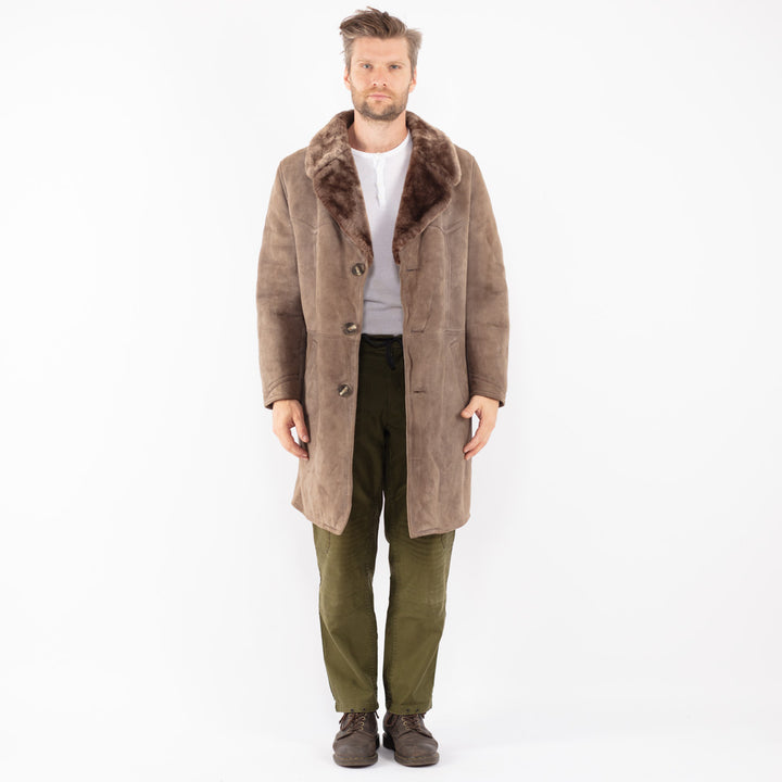 Vintage 70's Men Sheepskin Coat in Beige