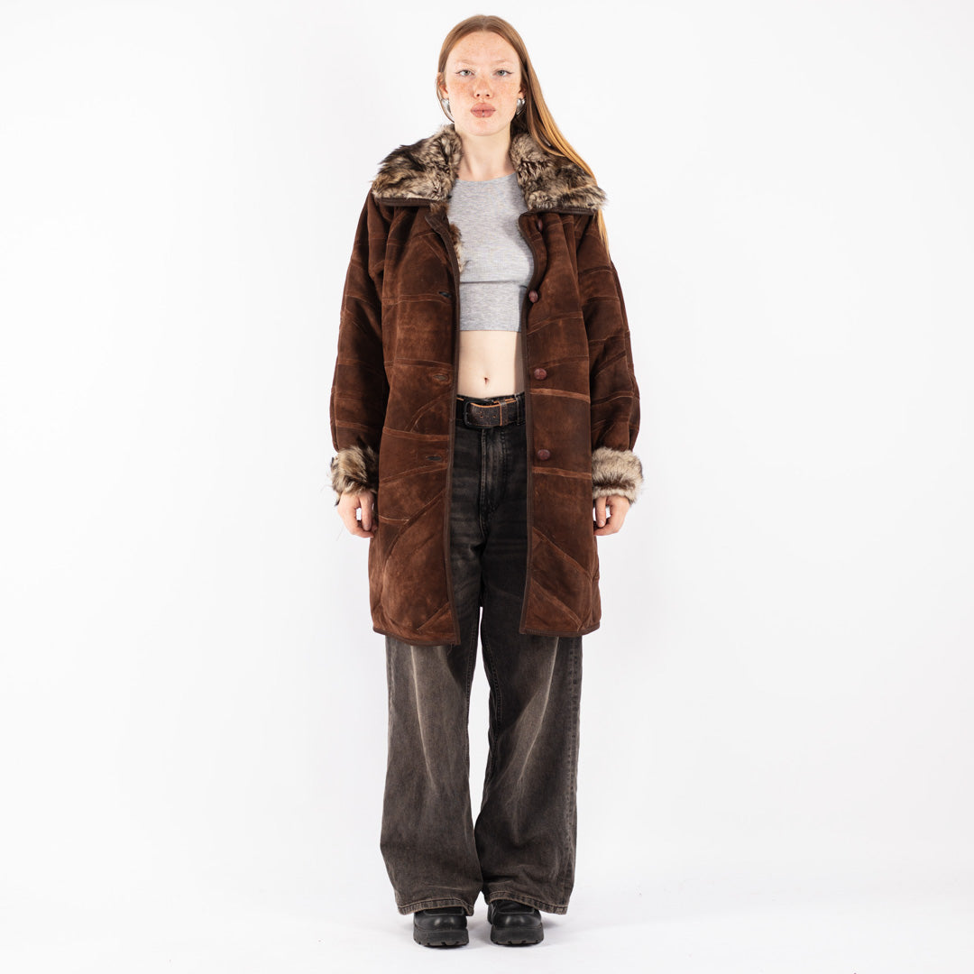 Vintage 70's Women Sheepskin Shearling Coat in Brown