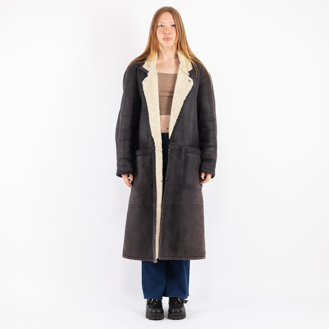 Vintage 80's Women Sheepskin Coat in Gray